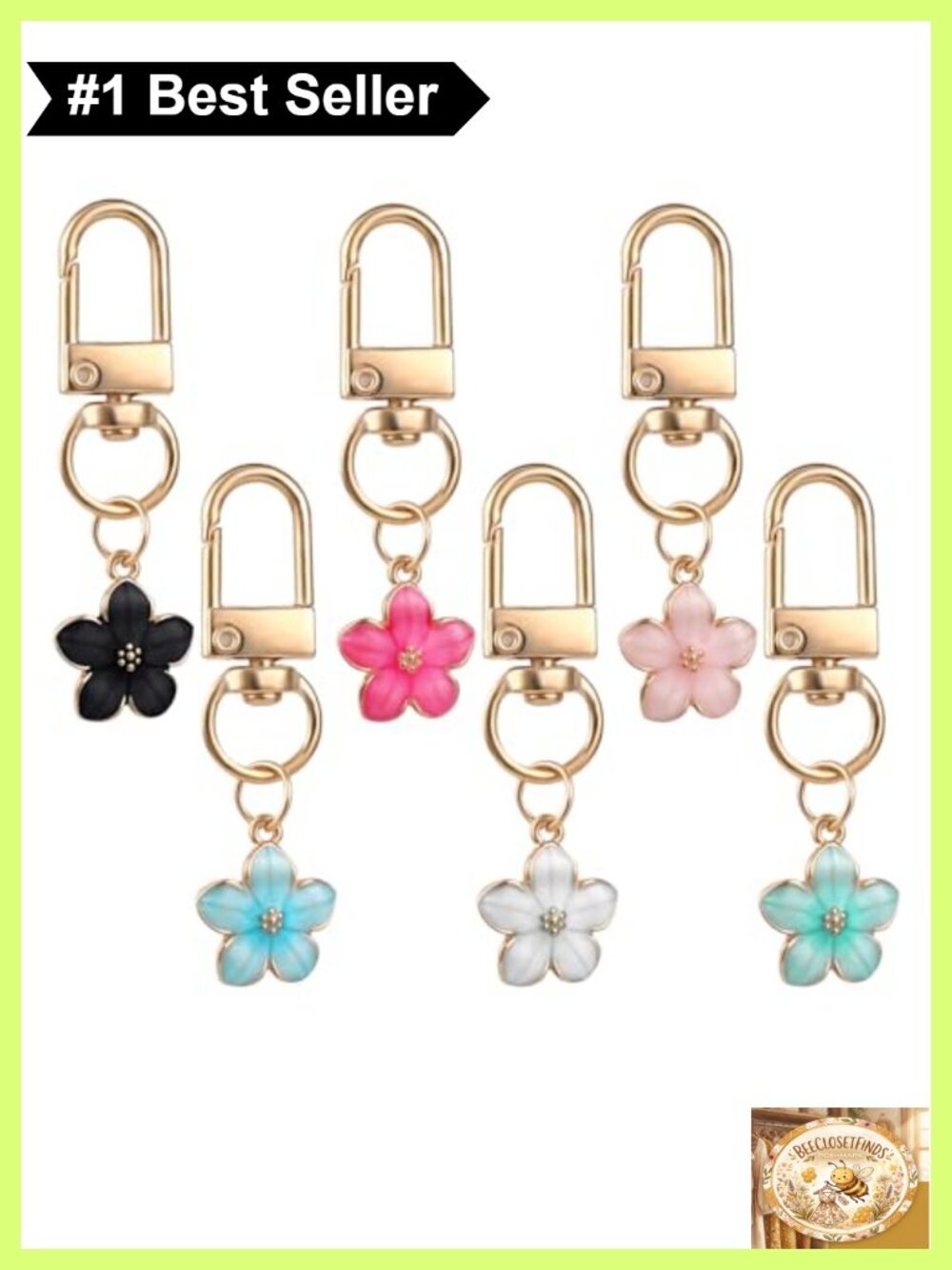 Alloy Flower Keychain Set - 6 Pcs Purse Charms Zipper Pulls